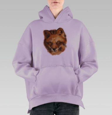 Голова рыжего лиса с выразительными глазами и мягкими переходами, Hoodie Oversize Fiolet, утепленная