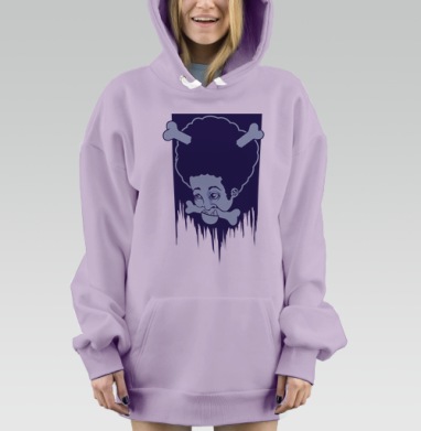 Голова с костями и мрачной иронией среди темного синего, Hoodie Mjhigh Dig Mel, Fiolet, утепленная