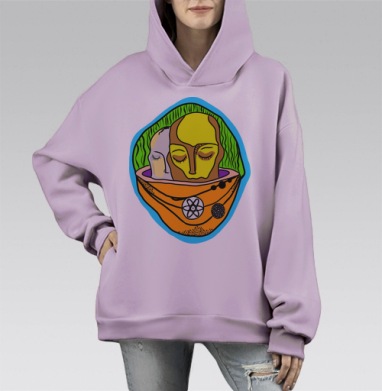 Головы, Hoodie Mono Fiolet, оверсайз, утепленная
