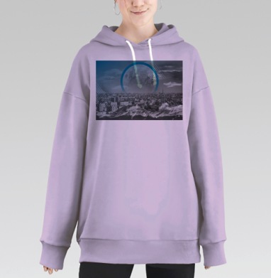 Городская луна над горами в футуристическом стиле, Hoodie Long Oversize Fiolet
