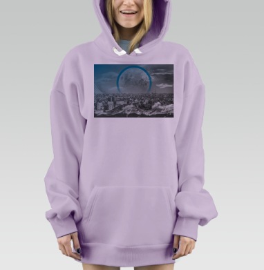 Городская луна над горами в футуристическом стиле, Hoodie Mjhigh Dig Mel, Fiolet, утепленная