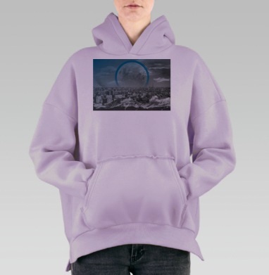 Городская луна над горами в футуристическом стиле, Hoodie Oversize Fiolet, утепленная