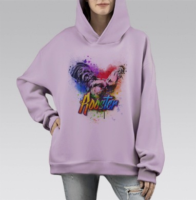Граффити петух, Hoodie Mono Fiolet, оверсайз, утепленная