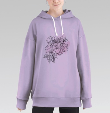 Графический цветок, Hoodie Long Oversize Fiolet