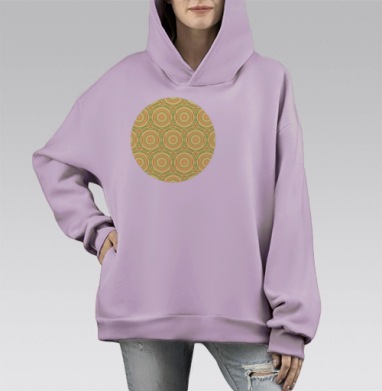 Графический орнамент с ритмичными кругами и линиями, Hoodie Mono Fiolet, оверсайз, утепленная
