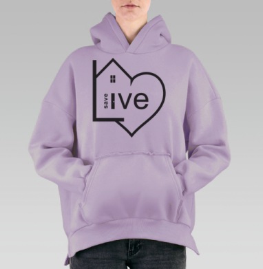 Графический призыв спасти жизни, Hoodie Oversize Fiolet, утепленная