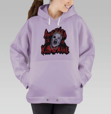 Жуткий череп и надпись критика Америки Killing Name, Hoodie Oversize Fiolet