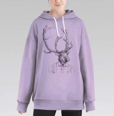 Hipster handdrawn deer / Хипстер олень нарисованный от руки, Hoodie Long Oversize Fiolet