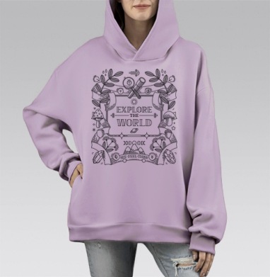 Исследуй мир, Hoodie Mono Fiolet, оверсайз, утепленная