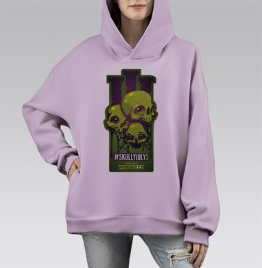 Июль Черепов Три, Hoodie Mono Fiolet, оверсайз, утепленная