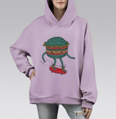Кьюкумбургер, Hoodie Mono Fiolet, оверсайз, утепленная