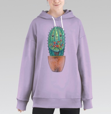 Кактус с цветами, Hoodie Long Oversize Fiolet