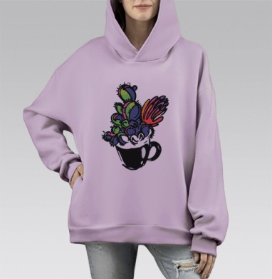 Кактусян, Hoodie Mono Fiolet, оверсайз, утепленная