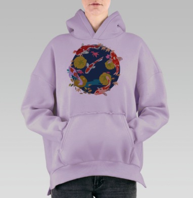 Карпы Кои Пруд Осенние Листья, Hoodie Oversize Fiolet, утепленная