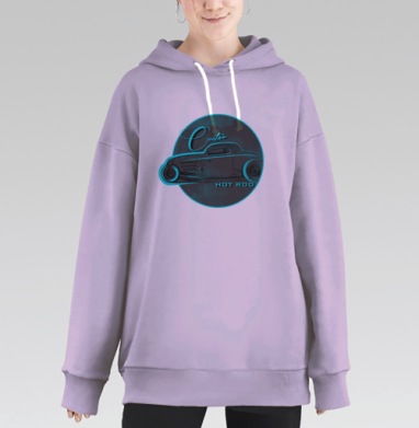 Кастомный Хот Род в неоновом стиле на темном фоне, Hoodie Long Oversize Fiolet