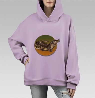 Детализированная классическая иллюстрация крокодила, Hoodie Mono Fiolet, оверсайз, утепленная