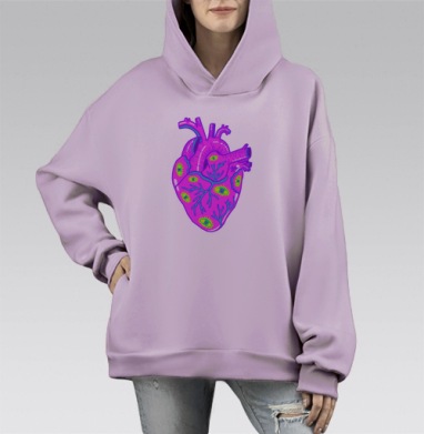 Кислое сердце, Hoodie Mono Fiolet, оверсайз, утепленная