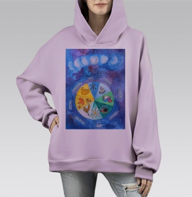 Колесо года, Hoodie Mono Fiolet, оверсайз, утепленная