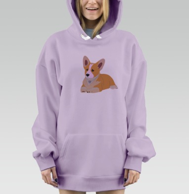 Корги на голубом фоне с косточками для домашних любимых собак, Hoodie Mjhigh Dig Mel, Fiolet, утепленная