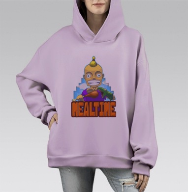 Кормит динозавра мясом в время еды, Hoodie Mono Fiolet, оверсайз, утепленная