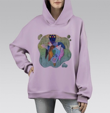 Кошка-королева в стиле коллаж, Hoodie Mono Fiolet, оверсайз, утепленная