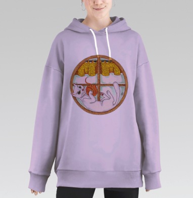 Кошка на окошке, Hoodie Long Oversize Fiolet