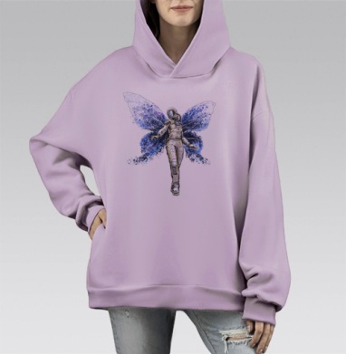 Космическая бабочка, Hoodie Mono Fiolet, оверсайз, утепленная