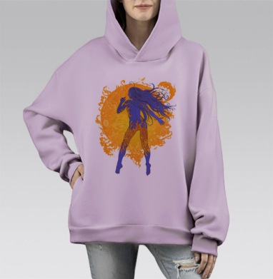 Космическая девушка и огненное солнце., Hoodie Mono Fiolet, оверсайз, утепленная