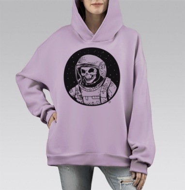Мрачный скелет-космонавт в скафандре — графика, Hoodie Mono Fiolet, оверсайз, утепленная