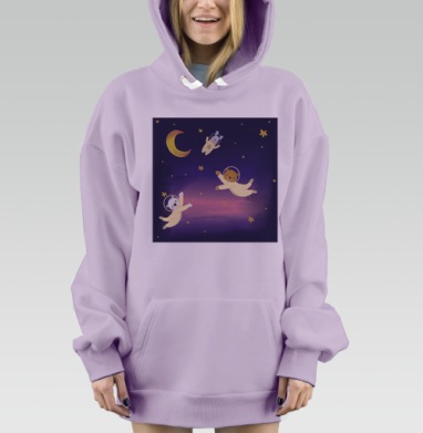 Космические медведи заяц в невесомости ночного неба, Hoodie Mjhigh Dig Mel, Fiolet, утепленная