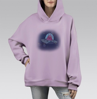 Космический червяк, Hoodie Mono Fiolet, оверсайз, утепленная