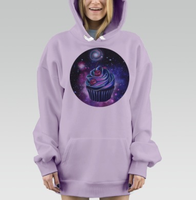 Космический капкейк с вишней на фоне звездного неба, Hoodie Mjhigh Dig Mel, Fiolet, утепленная