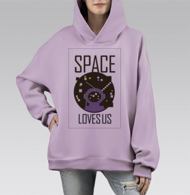 Космосмос 8 бит, Hoodie Mono Fiolet, оверсайз, утепленная