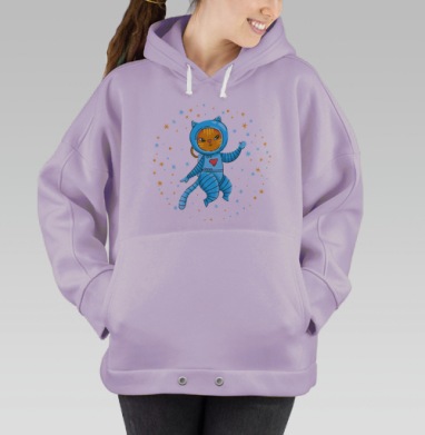 Кот астронавт в космическом скафандре летит невесомости, Hoodie Oversize Fiolet