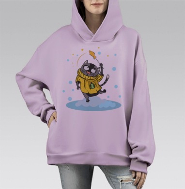 Кот, исполняющий желания, Hoodie Mono Fiolet, оверсайз, утепленная