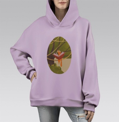 Кот на дереве, Hoodie Mono Fiolet, оверсайз, утепленная