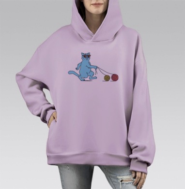 Кот на прогулке, Hoodie Mono Fiolet, оверсайз, утепленная