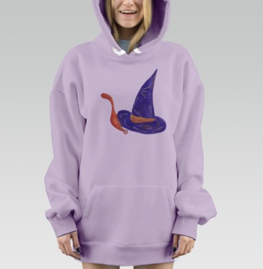 Кот под волшебной шляпой синий оранжевый магия Хэллоуина, Hoodie Mjhigh Dig Mel, Fiolet, утепленная