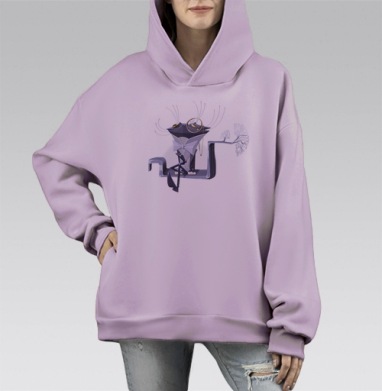 Кот с моноклем, Hoodie Mono Fiolet, оверсайз, утепленная