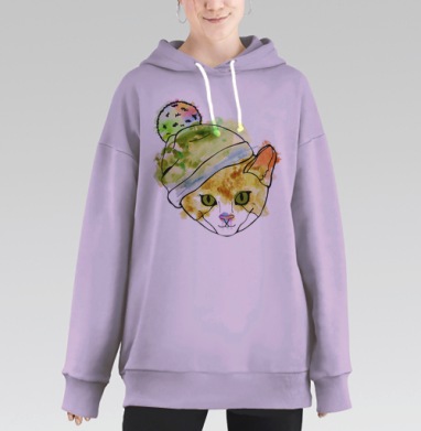 Кот в шапке, Hoodie Long Oversize Fiolet