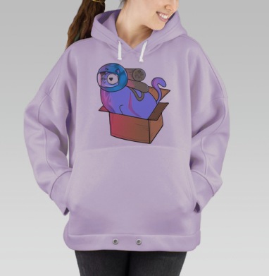 Кот в шлеме летящий спасать мир на коробке, Hoodie Oversize Fiolet