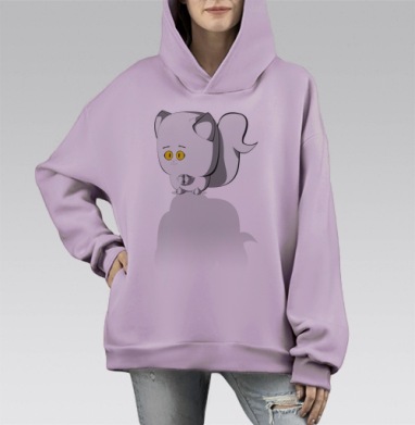 Котики  снежок  мой  друг, Hoodie Mono Fiolet, оверсайз, утепленная