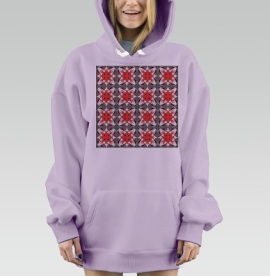 Красно бело черные геометрические узоры на сером фоне, Hoodie Mjhigh Dig Mel, Fiolet, утепленная