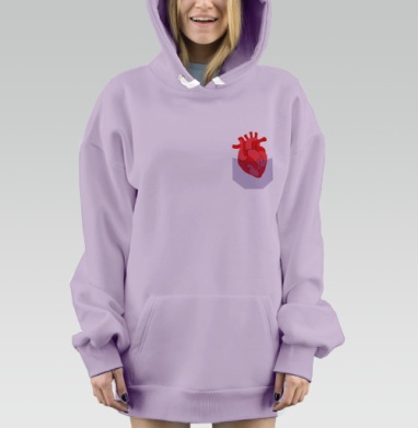 Красное анатомическое сердце в кармане носить рядом, Hoodie Mjhigh Dig Mel, Fiolet, утепленная