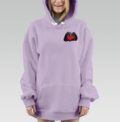 Красное сердце черные руки признание в добрых чувствах, Hoodie Mjhigh Dig Mel, Fiolet, утепленная
