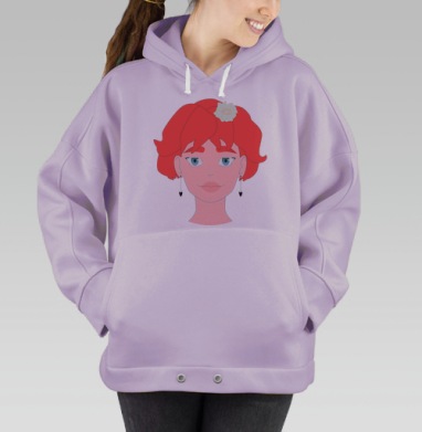 Красноволосая девушка с цветком нежная и современная, Hoodie Oversize Fiolet