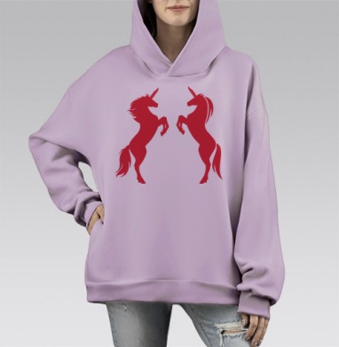 Красные единороги на темно синем фоне единороги на темно синем фоне, Hoodie Mono Fiolet, оверсайз, утепленная