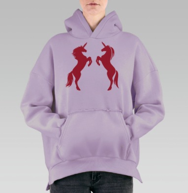 Красные единороги на темно синем фоне единороги на темно синем фоне, Hoodie Oversize Fiolet, утепленная
