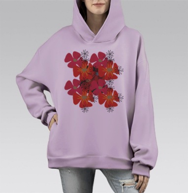 Красные маки, Hoodie Mono Fiolet, оверсайз, утепленная
