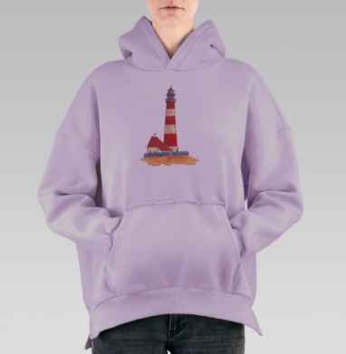 Красный белый маяк на берегу песчаном, Hoodie Oversize Fiolet, утепленная